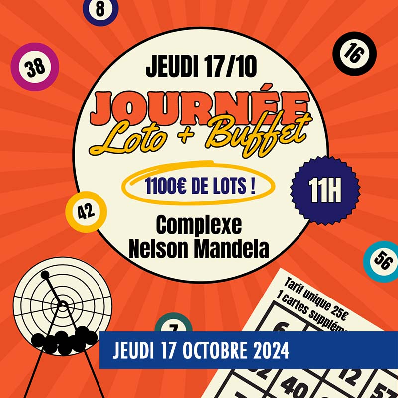 Jeudi 17 octobre 2024
La CMCAS de la Seine-Saint-Denis vous convie pour une journée Loto avec de nombreux lots à gagner...